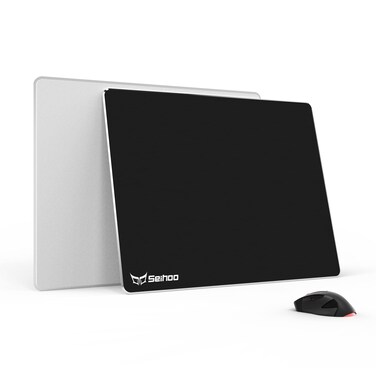 Seihoo Metal Aluminum Mouse Pad Premium Hard Double Side Waterproof Ultra Smooth Office Supplies Blap Mousepad Fast and Accurate Control for Office and Game Laptop (Black, 9.45x7.87in)