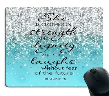 Smooffly Proverbs 31:25 Mouse Pad,Bible Verse Blue Sparkles Glitter Pattern Mouse Pad