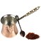 Turkish Coffee Pot and Copper Spoon Set - 9 Oz Thick 2mm Antique Copper Looking - Stove top Coffee Maker Cezve with Copper Handle &amp; Copper Spoon - for 3 People
