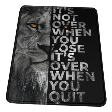 Rockcon Black and White Lion Head Portrait Mouse Mat Positive Quote IT&rsquo;S NOT Over When You Lose IT&rsquo;S Over When You Quit Fashion Non-Slip Rubber Base Gaming Mouse Mat for Office and Home 8.3 X 10.3 in