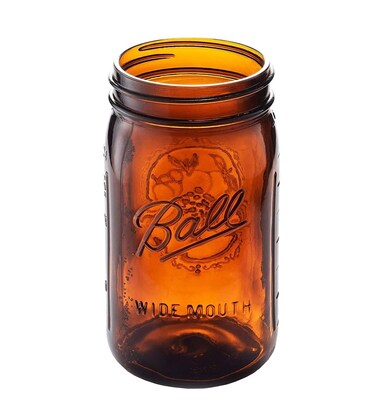 Ball Elite Collection Amber Glass Wide Mouth Mason Jar (32 oz/Quart) Amber Canning Jar - UV light Protection - Microwave &amp; Dishwasher Safe, 1 Jar (No Lid or Band)