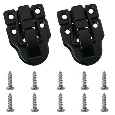 DGBRSM 2Pcs Tech Retro Style Cabinet Duckbilled Toggle Latch and Antique Padlock Kit with Screws for Jewelry Wooden Case Furniture Decoration, Black