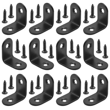Aylifu 90 Degree Corner Braces 25 x 25mm, 12 Pieces Black Right Angle Brackets Fasteners, Stainless Steel L Shaped Corner Bracket with 24 Pieces Screws for Shelves, Cabinet, Furniture