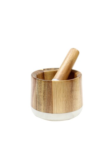 Tablecraft Elements Collection Mortar &amp; Pestle, 5.75" x 5" x 5.625", Marble/Acacia