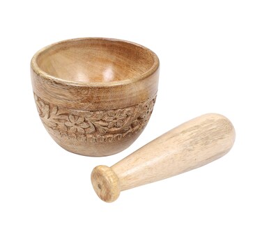 Wooden Mortar and Pestle Grinder/Chopper for Herbs, for Garlic Press, Coffee Grinder, Herb Spice Masher, Ginger Crusher, Spice Grinding, Spices and Kitchen Usage, Hand Carved - 4 Inches - Natural