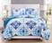 Grand Linen 3-Piece Fine Printed Quilt Set Reversible Bedspread Coverlet King Size Bed Cover (Turquoise, Blue, White, Grey, Navy)