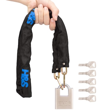 H&amp;S Bike Chain Lock with Key &ndash; High-Security Lock for Bicycle, Electric Scooter, Motorbike, Motorcycle &ndash; 0.2 in x 3.9 ft (6mm x 1.2m)