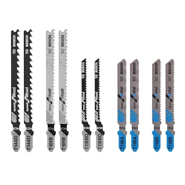 BOSCH T5002 T-Shank Multi-Purpose Jigsaw Blades, 10 Piece, Assorted, Jig Saw Blade Set for Cutting Wood and Metal