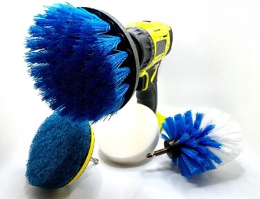 Pro-Graad 4 Piece Drill Brush Attachment Set, Scrubbing Pad and Sponge - Power Brush Scrubber Deep Cleaning Kit for Bathroom Kitchen Boat Car Grout Floor Tub Shower Tile Surfaces