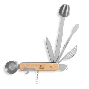 All in One Bartender Multitool Set   10 in 1 Tool - Strainer   Muddler &amp; Reamer   Stirrer   Jigger   Zester   Corkscrew   Bottle Opener   Knife &amp; Channel Knife Bar Essential Equipment Kit