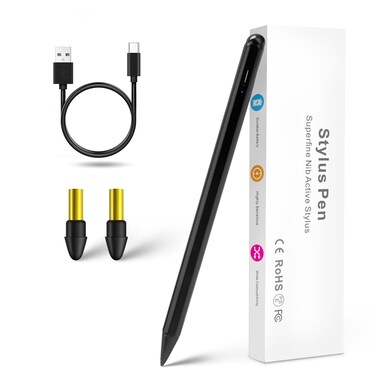 iPad 10th/9th/8th Generation 10.2" Stylus Pencil with Palm Rejection,Type C Charge 1.5mm POM Tip Active Drawing Writing Pen Compatible with Apple Pencil for iPad Pen 10.2-Inch 10th/9th/8th Black