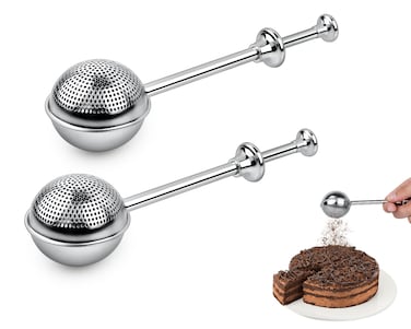 Victhur Flour Sifter 304 Stainless Steel Flour Duster Tea Strainer set of 2 Spring-operated Handle Strainer for Baking, Sifting Sugar, Flour, Spices, and Herbs