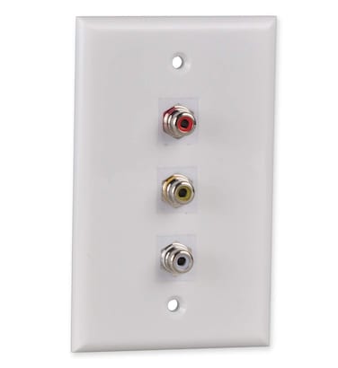 RCA Wall Plate, HTTX White 3-Port RCA Wall Plate with Removable F/F RCA Keystone Jack Inserts for Composite Audio/Video