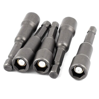 GLE2016 8mm 5/16" Magnetic Nut Driver Setter Chrome Vanadium Steel Adapter Hex Drill Bit Adapter 5Pcs