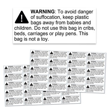 Rectangular Suffocation Warning Labels - Pack of 1000, 2.4 x 1