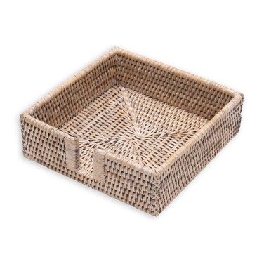 Caspari Rattan Luncheon Napkin Holder in White Natural, 1 Each