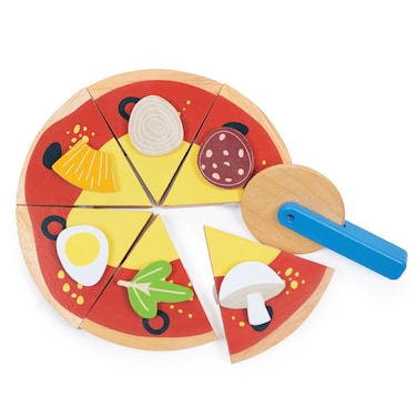 Mentari Toys - Take-Out Pizza - 12pc Sliceable Wooden Pizza with Cutter - Children&rsquo;s Pretend Play Food - Toy Kitchen Accessories - Imaginative Role Play Set - Age 3+