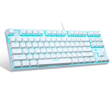 MageGee Mechanical Gaming Keyboard with Blue Switch, Compact 87 Keys Wired Computer Keyboard for Windows Laptop PC Gamer, LED Ice Blue Backlit, White
