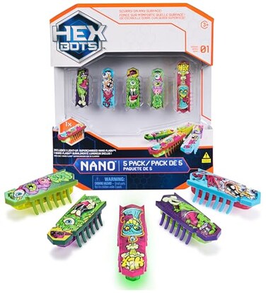HEX BOTS Nano 5 Pack, 4 Nano Bots with Bonus Flash Nano, Sensory Toys for Kids &amp; Cats with Vibration Technology, Insect Toys &amp; Mini Robot Toy for Kids Ages 3 &amp; Up