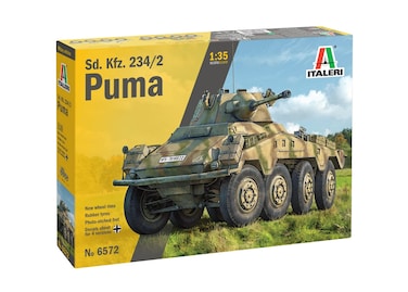 Italeri 6572 6572S 1:35 German SdKfz. 234/2 Puma 8-Wheel Faithful Replica, Model Building, Plastic Kit, Crafts, Hobby, Gluing, Model Kit, Assembly, Unpainted, Multi-Coloured