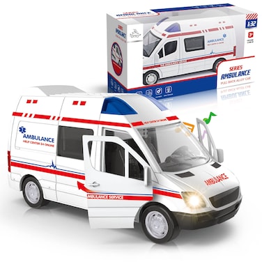 Otto Ambulance, Pull-Back Metal Strong Ambulance, Doors Open &amp; Close, Lights &amp; Sirens, Interactive Kids Toy - for Boys &amp; Girls Age 3 and Up