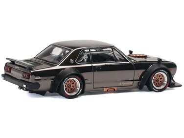 POP RACE Model Car Compatible with Nissan Skyline GT-R V8 Drift (Hakosuka) Dark Chrome 1/64 Diecast Model Car PR640097