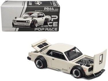POP RACE Model Car Compatible with Nissan Skyline GT-R V8 Drift (Hakosuka) White 1/64 Diecast Model Car PR640113