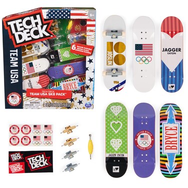 TECH DECK, Team USA Sk8 6-Pack, Collectible and Customizable Mini Skateboards, Kids Toys for Ages 6 and up, Amazon Exclusive