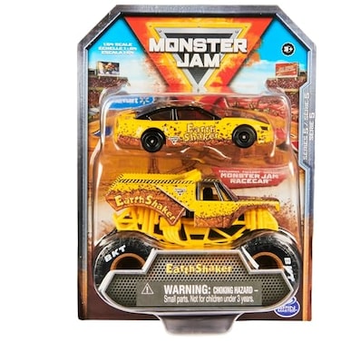 Monster Jam Official 1:64 Scale Diecast 2-Pack Series 5 Monster Truck and Race Car: Earth Shaker