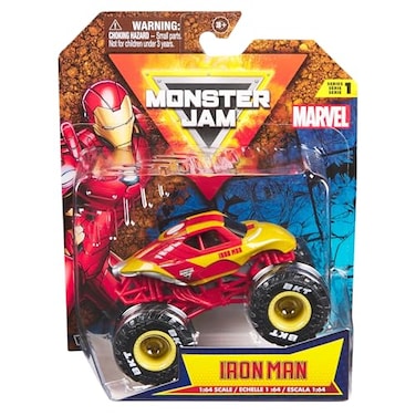 Monster Jam 2024 Marvel 1:64 Scale Diecast Series 1 Monster Truck with Flag: Iron Man