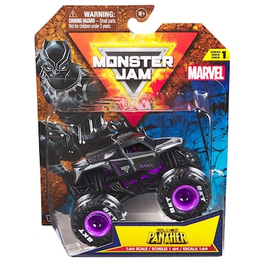 Monster Jam 2024 Marvel 1:64 Scale Diecast Series 1 Monster Truck with Flag: Black Panther