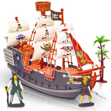 ArtCreativity 10 Inch Pirate Boat, Detailed Pirate Ship Toy Playset with 2 Pirate Action Figures &amp; Tree, Fun Pirate Party Favor and Prize, Best Gift for Boys &amp; Girls Ages 3+