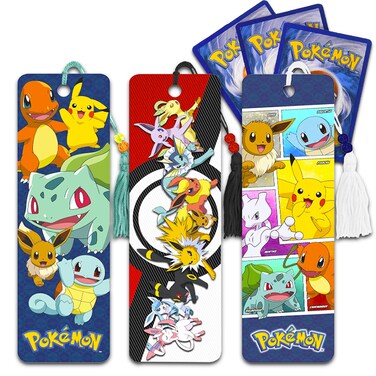 Pokemon Bookmark Set - 3 Pc Bundle with Pokemon Bookmarks for Kids with Pokemon Cards   Pokemon School Supplies for Boys Girls Kids