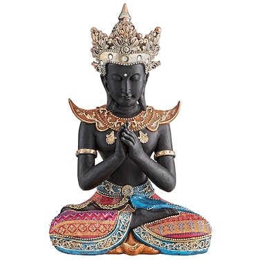 Design Toscano Thai Sukhothai Seated Yoga Man Asian Statue Figurine, 7 inches wide, 10 inches tall, Cast Stone Resin, Black &amp; Gold Finish