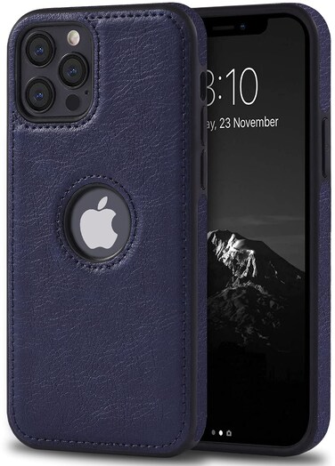 JAROIE Classy Design Luxury Leather Phone Case for iPhone 12 &amp; iPhone 12 Pro Non-Slip Grip Full Body Ultra Slim Protective Case (2020,6.1&rdquo;) (Blue)