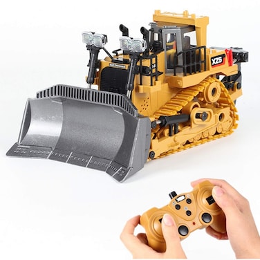 WEECOC RC Bulldozer Toy Remote Control Excavator Toys Engineering Vehicle RC Truck Toys for Kids Christmas Birthday (Gold)