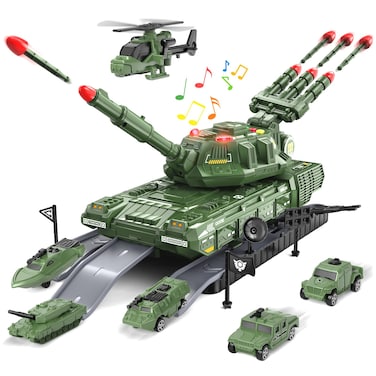 Tank Toys for 3 4 5 6 7 8 Year Old Boys - Army Toys Tank with 6PCS Alloy Die-Cast Army Vehicles, Kids Military Tank with Light, Sound &amp; Missiles Shooting, Christmas Birthday Gift for Kids