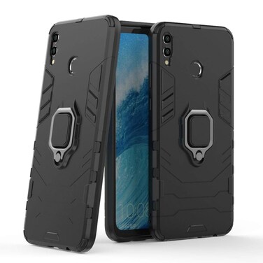 LuluMain Compatible with Huawei Honor 8X Max, Huawei Y Max Case, Metal Ring Grip Kickstand Shockproof Hard Bumper (Works with Magnetic Car Mount) Dual Layer Rugged Cover (Black)