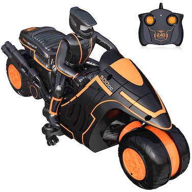 Karoter Remote Control Motorcycles, 360&deg; Spinning Action Rotating Drift Stunt Motorbike 2WD High Speed Rc Motorbikes 2.4Ghz Radio Control Motorcyle with Riding Figure Toys for Kids Boys