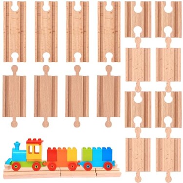 16 Pcs Straight Wooden Tracks Expansion Wood Train Track Connectors and Adapters Male Male Female Female Train Track Accessories Wood Train Track Pieces Train Bridge for Most Major Toy Trains Railway