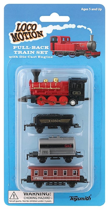 Toysmith Mini Pull-Back Train Set, Assorted Styles, For Boys &amp; Girls 5+