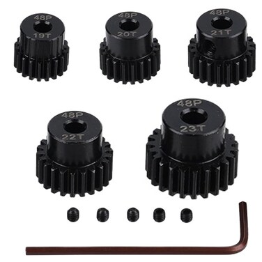 48P Hardened Steel Upgrade Pinion Gear Set: 19T 20T 21T 22T 23T fit 3.175mm (1/8-Inch) RC Motor Shaft (Work with Steel Spur Gear) for RC Cars, Set of 5