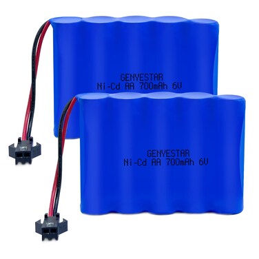 GENYESTAR 2 Pack 6.0V 700mAh Ni-cd Rechargeable AA Battery Pack for 11 Channel RC Excavator RC Truck Amphibious Stunt RC Cars Vehicles (SM2P Plug and 2 USB Charger Cable)