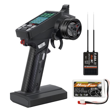 Hobby Fans RC Radio System 8CH 2.4G RC Transmitter with Receiver and 7.4V 850mAh Battery Anti-Jamming Remote Controller with 2.4inch Color Screen for RC Car Crawler Boat, Black