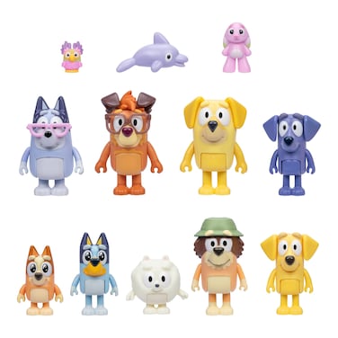 Bluey Super Fan Set, Includes Twelve 2-2.5" Figures, Bingo, Chattermax, Grey Dancer, Floppy Bunny, Lucky, Nana, Jean-Luc Johnny, Lucky's Dad, Joff, Pom Pom &amp; Grandad - 12 Pk   Amazon Exclusive