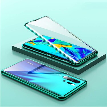Fusicase for Huawei P30 Pro Magnetic Adsorption Case Metal Bumper Frame Clear Tempered Glass Full Body Hard Back Cover for Huawei P30 Pro Metal Case with 360 Protection Ultra Slim for Huawei P30 Pro