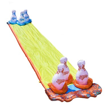 Wham-O Slip 'N Slide 2-1 Double Header Bowling   Pins Included   Water Sprinkler System   Double Splash Zone   15ft Long