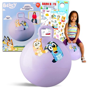 Disney Bluey Hopper Ball Outdoor Toy Set - Bundle Includes Bluey 15" Hopper Ball for Boys and Girls Outdoor Activities, Parties Plus Stickers, More   Bluey Outdoor Toys for Toddlers