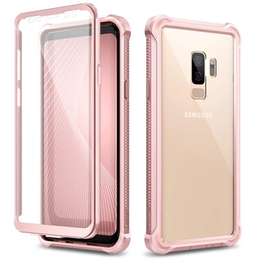 Dexnor Galaxy S9+ Plus Case with Screen Protector Clear Military Grade Rugged 360 Full Body Protective Shockproof Hard Back Cover Defender Heavy Duty Bumper Case for Samsung Galaxy S9 Plus - Pink