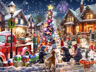 Snowman Contest Jigsaw Puzzle 500 Piece by Vermont Christmas Company - Large Pieces - Fully Interlocking &amp; Randomly Shaped Pieces - 24" x 18